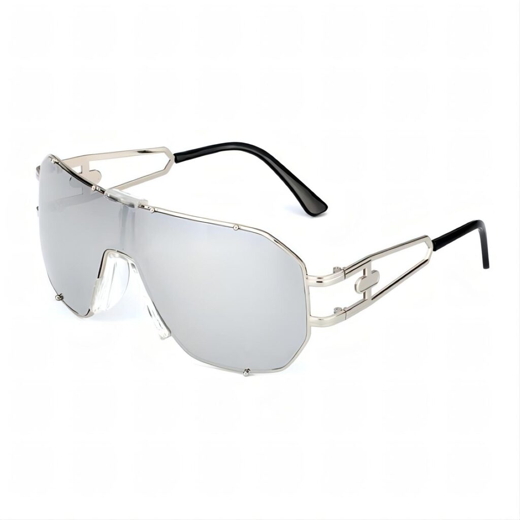 Metallic Shield Oversized Sunglasses Split Arms