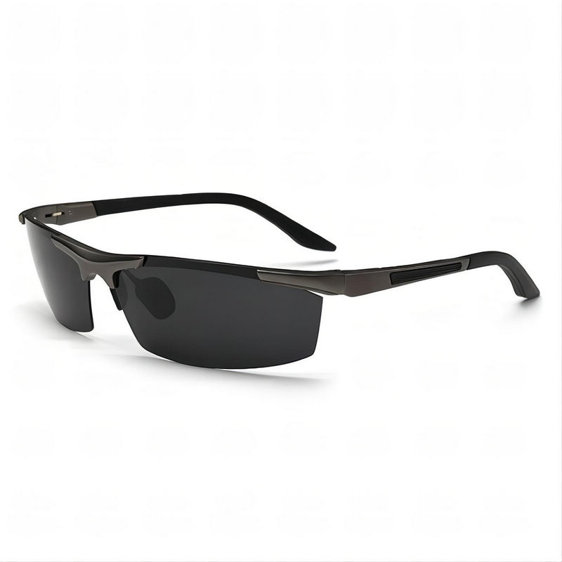 Polarized Rimless Fishing Sunglasses Wrap Metal Frame Grey Lens