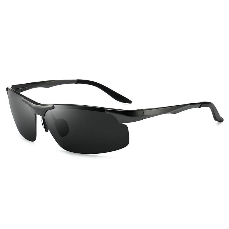 Polarized Rimless Sport Sunglasses Gun Grey Aluminum Arms Gray Lens (Fishing / Driving)