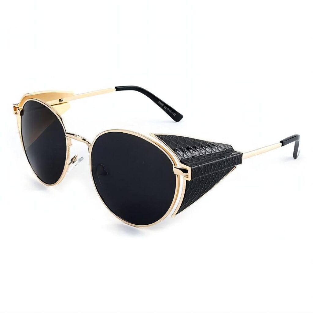 Steampunk Side-Shields Inventor Sunglasses Gold Round Metal Frame