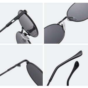 Black Retro Small Oval Sunglasses Metal Frame Details