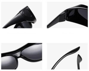 Black Wrap-Around Polarized Sunglasses Fit Over Glasses Details