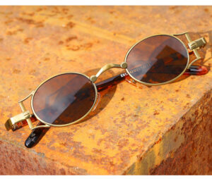 Bronze Tortoiseshell Goth Steampunk Small Oval Sunglasses 90s