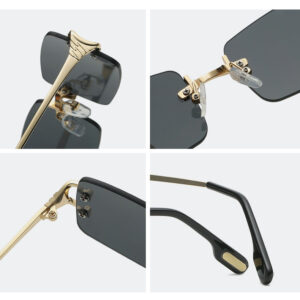 Diamond Cut Small Rectangle Lens Rimless Sunglasses Details