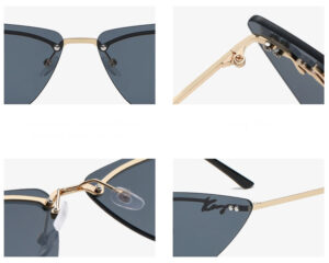 Grey Rimless Triangular Cat Eye Sunglasses Details