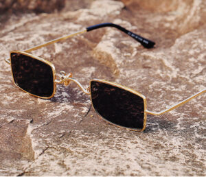 Retro Mini Square Sunglasses Gold Frame Grey Lens