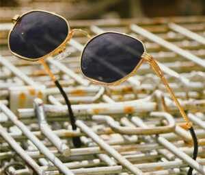 Womens Metal Geometric Frame Sunglasses Grey Lens